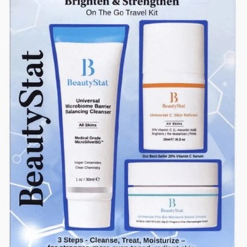 BeautyStat — Brighten & Strengthen On-The-Go Men's 3-Piece Skincare Kit (NIB)